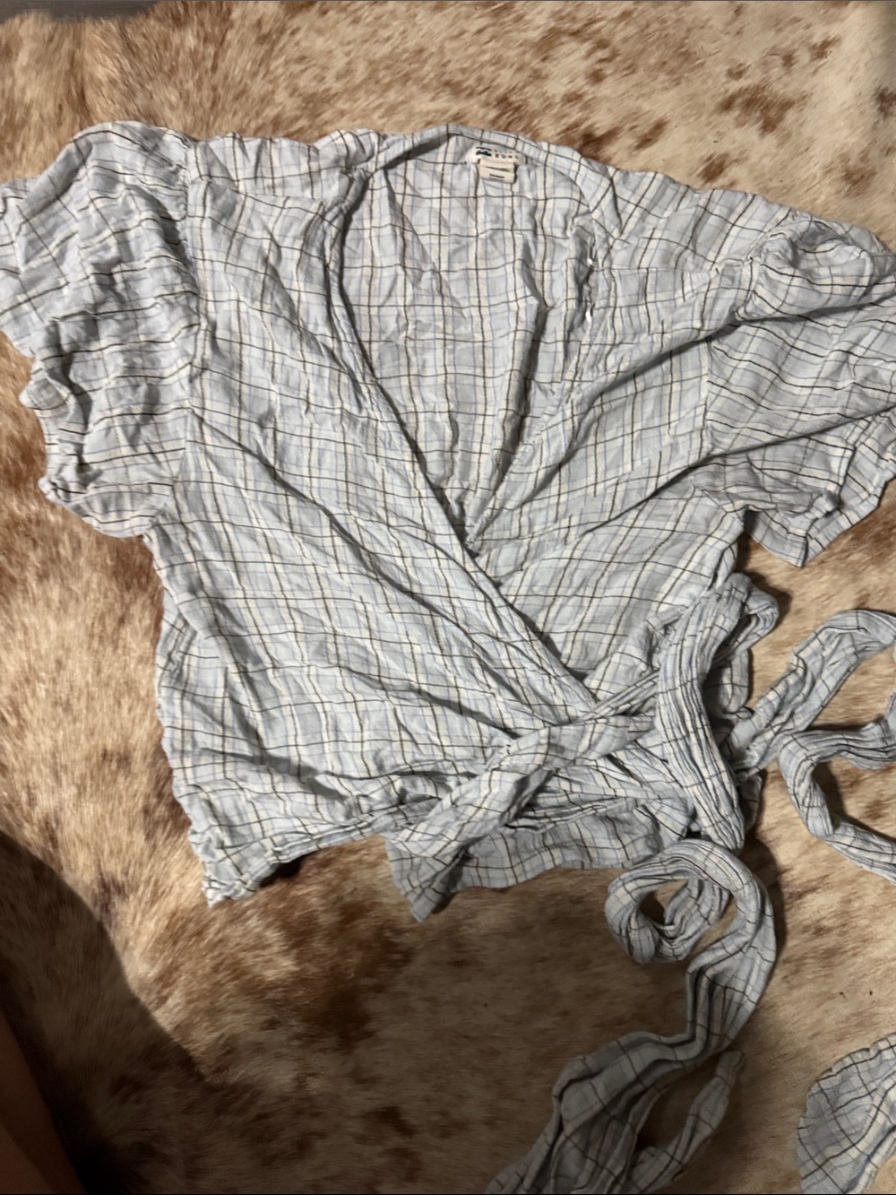 Billabong Light Blue Plaid Wrap Top with Tie